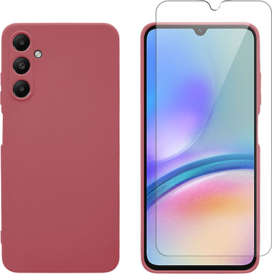 Redshield Set Umschlag Rückseite Silikon Set mit Glas Rot (Galaxy A05S)