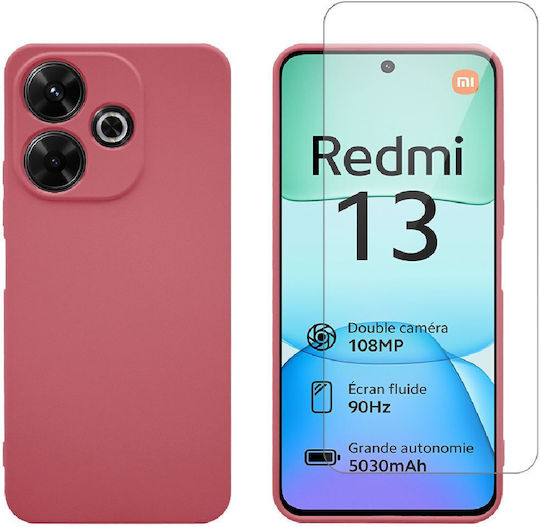 Redshield Set Back Cover Silicon Set cu Geam Roșu (Redmi 13)