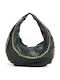 Damen Stoff Shopper Schulter Tasche Petrol Blau