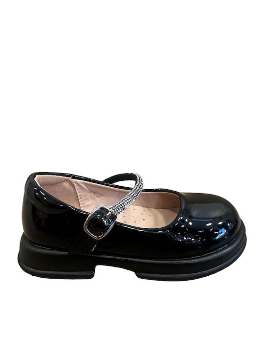 Kids Anatomic Leather Ballerinas with Adjustable Metal Clasp Black