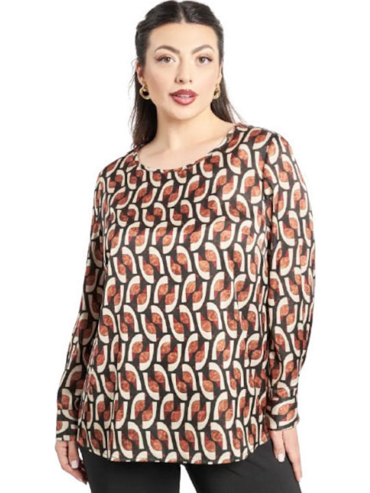 Bluza Damă Satin Mânecă Lungă Maro