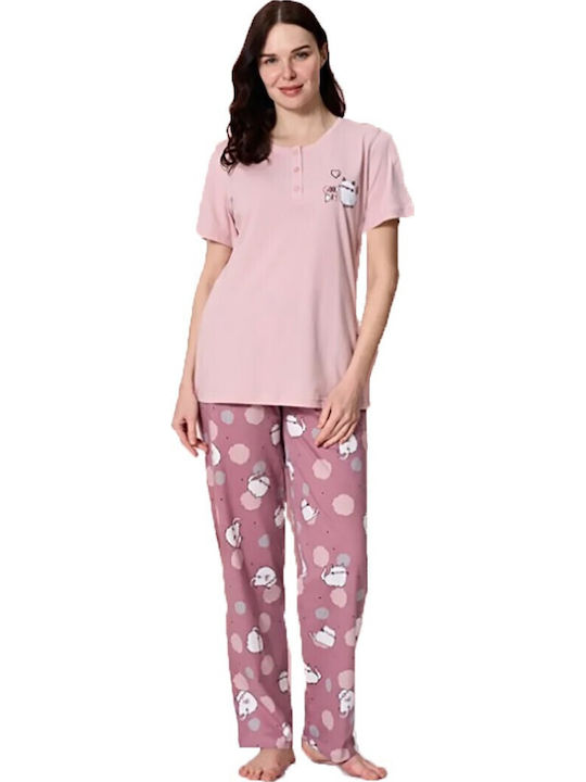 Oversleep Sommer Damen Pyjama-Set Pink