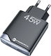 Forcell Charger Without Cable GaN with 2 USB-C Ports 45W Power Delivery / Quick Charge 4.0 Blacks (F-Energy Ultra Slim)