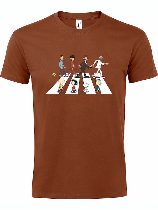 Unisex T-shirt Snoopy in Abbey Road Beatles ft Snoopy Terracotta