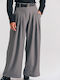 Women's High-waisted Fabric Trousers in Loose Fit Dark Grey