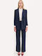 Women's High-waisted Fabric Trousers Straight Line Striped Blue