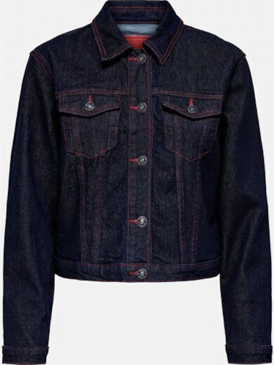 Only Dames Onlaman L/S DNM Jacket Qyt, Dark Blue Denim, M, donkerblauw