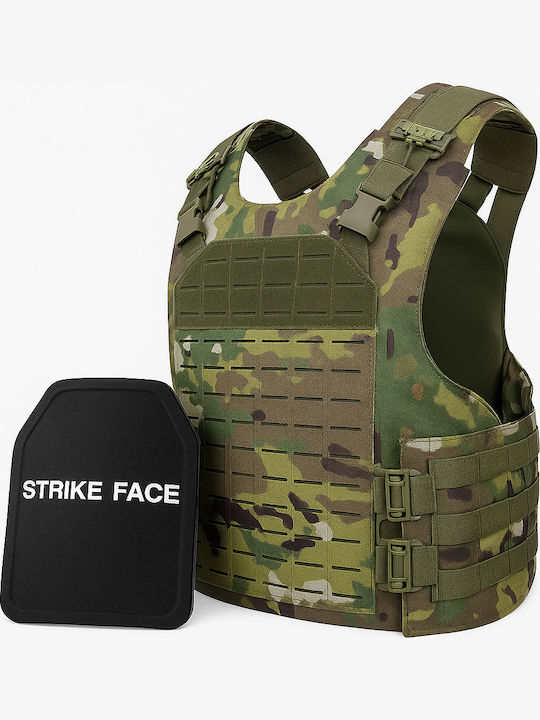 Set Vestă Tactică Reglabilă + 2 Plăci Balistice Nij Iv Linovit Airsoft Paintball Sport Tir Vânătoare Outdoor Material Oxford 1000d Sistem Molle Rezistent La Gloanțe Perforante 7.62x63mm M2 Ap Culoare Camuflaj Kaki