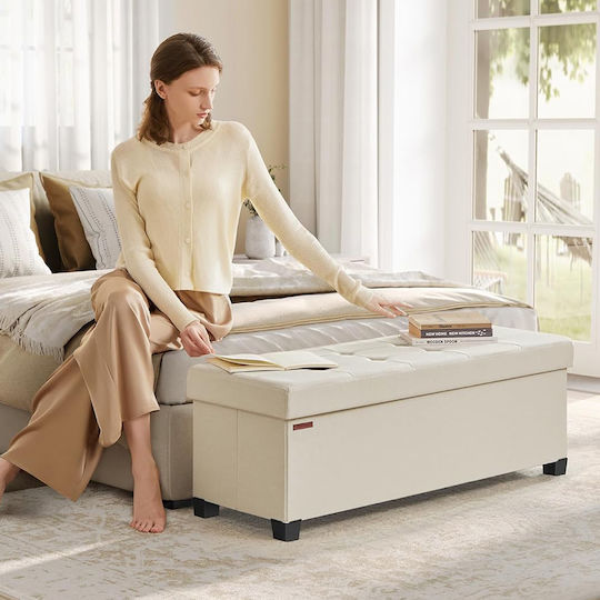 Bench Stool With Storage Space Upholstered With Beige Fabric 110x38x40cm