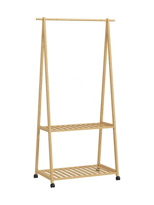 HomCom Rollbar Kleiderständer aus Bambus Beige