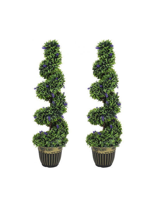 Homcom Set of 2 Artificial Plants Spiral Design Cement Base Green