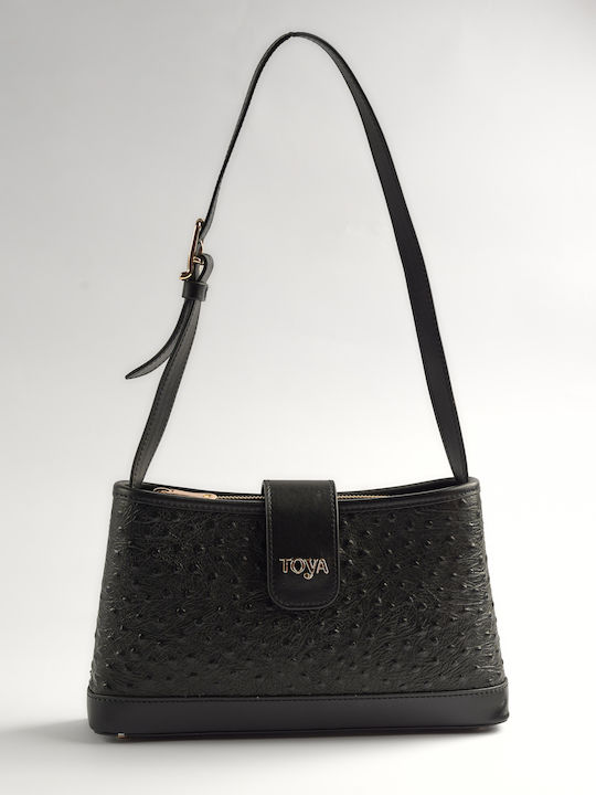 Leder Damentasche Schultertasche Schwarz