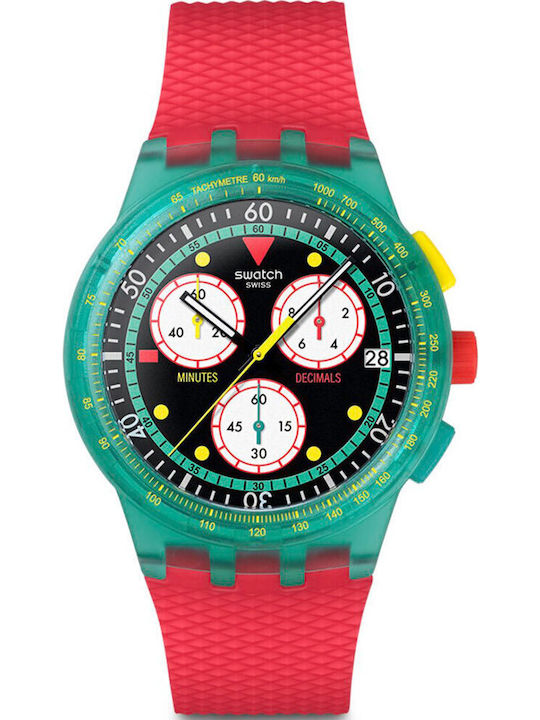Swatch Unisex Ανδρικό Ρολόι Χρονογράφος Μπαταρίας με Κόκκινο Καουτσούκ Λουράκι