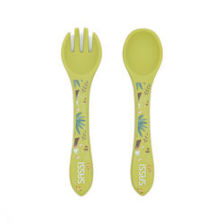 Sassi Junior Baby Set with Fork made of Silicone for 6+ months Green 2pcs