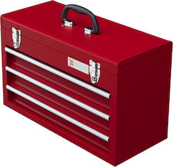 Durhand Werkzeugkoffer 3 Schubladen Oberer Stauraum Edelstahl Schlösser Griff Tragbar 51x22x32 cm Rot