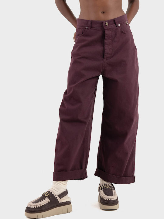 Damen Stoff Hose in Lockere Passform Bordeaux
