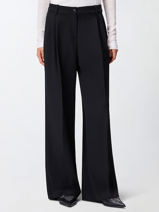 Riso Women's High-waisted Fabric Trousers in Palazzo Fit Black