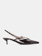 Synthetic Leather Pointed Toe Brown Low Heels with Strap