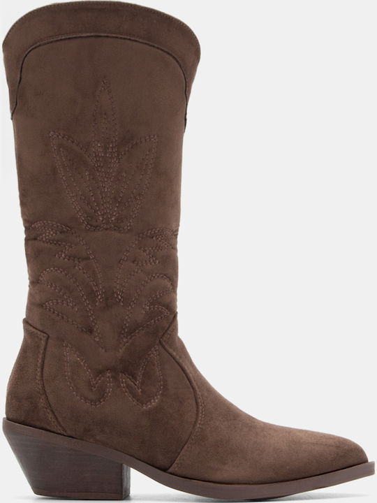 Luigi Suede Medium Heel Cowboy Boots with Zippe...