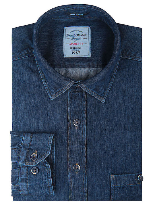 Long-Sleeve Blue Denim Shirt