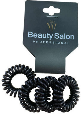 Beauty Salon Spiral Hair Elastics Black-Transparent Small Set 4 Pieces