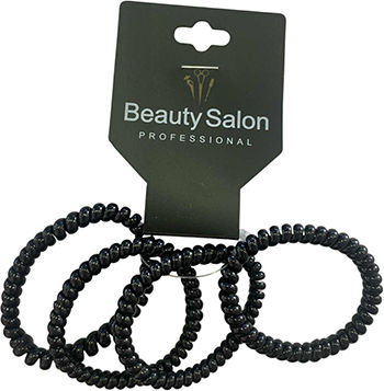 Beauty Salon Spiral Hair Elastics Black Set of 4 Pieces