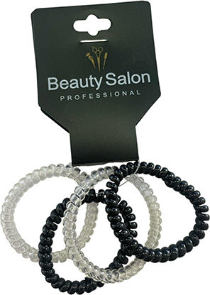 Beauty Salon Spiral Hair Elastics Black-Transparent Set 4 Pieces