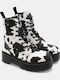 Damen Kampfstiefel mit Mittelhohem Absatz Weiß/Schwarz