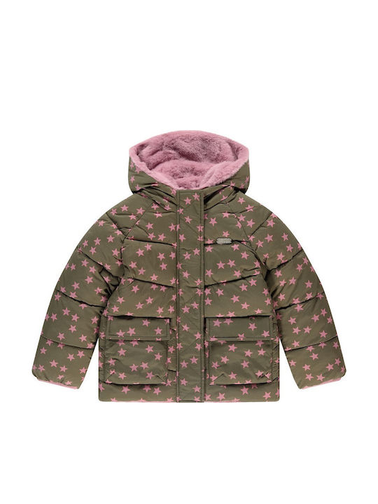 Kids' Fur Double Sided with Hood Khaki/ Pink