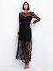 Maxi Evening Dress with Lace Black