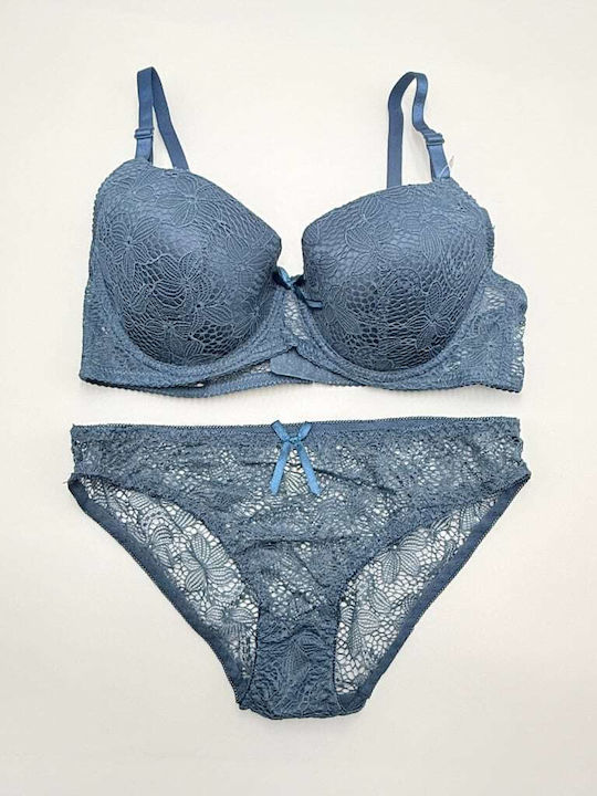 Lunna Spitzen Unterwäsche-Set für Damen BH mit Schlupf Dark Blue