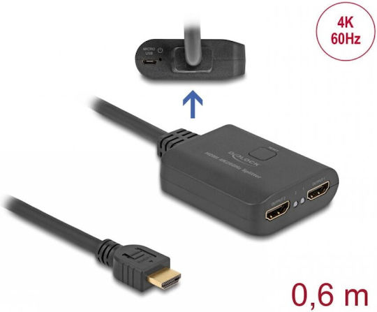 Delock Hdmi 2-port 4k60hz Splitter Downscaler + 0.6m Cable Delock 18650