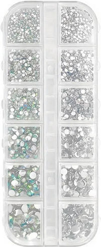 Beauty Salon Nail Case Strass Silver Iridescent 12 Slots