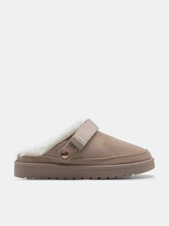 Luigi Women's Clogs with Fur Beige