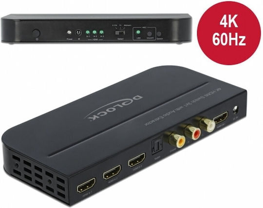 Delock HDMI Switch 3 Ports 4K@60Hz Audio Extractor Delock 66498