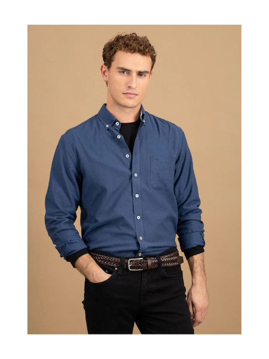 Long-sleeved Flannel Shirt Navy