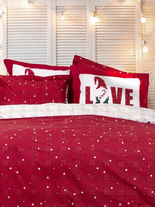 Nima Duvet Cover Set Cotton Single with Pillowcase 160x240 Everlove Red, Ecru