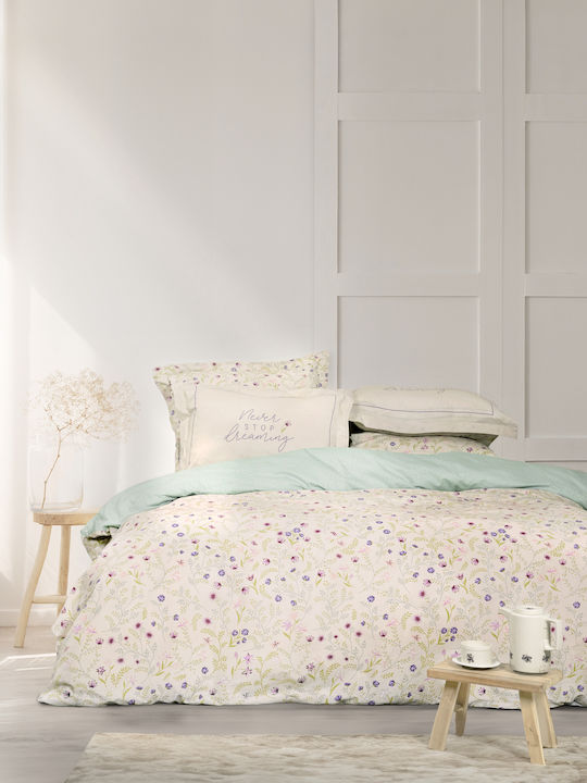 Nima Duvet Cover Set Cotton Queen with 2 Pillowcases 220x240 Dream Garden Beige, Green