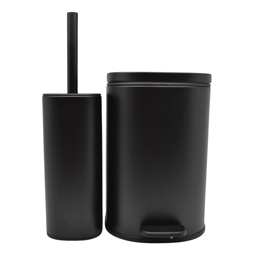 Ankor 847525 Inox Set aus Toilettenbürste und Mülleimer für das Badezimmer Sanftes Schließen 5Es Schwarz