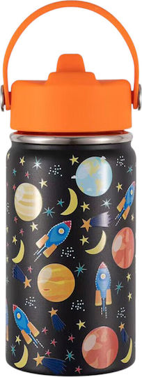 Queen Mother Kids Water Bottle Thermos Stainless Steel with Straw Black 350ml