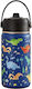 Queen Mother Kids Water Bottle Thermos Dinosaur Stainless Steel with Straw Blue 350ml