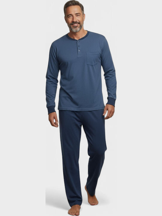 Ανδρική Βαμβακερή Πιτζάμα Interlock Collection Basic Royal Blue Cl2672-1-ραφ