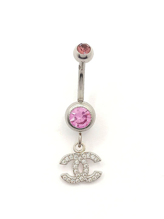 PS Silver Belly Button Piercing Earring in Pink Gold Plated Steel