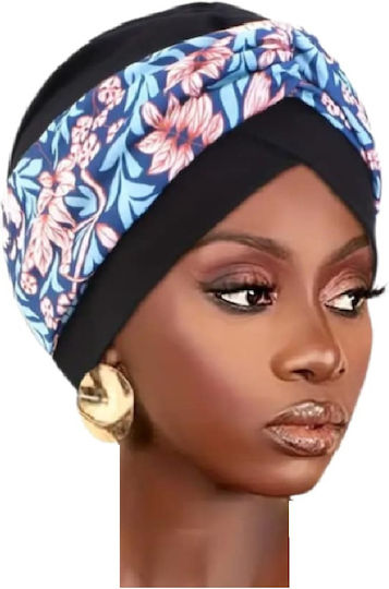 Women's Soft Fabric Hair Turban Blue Flowers Beauty
