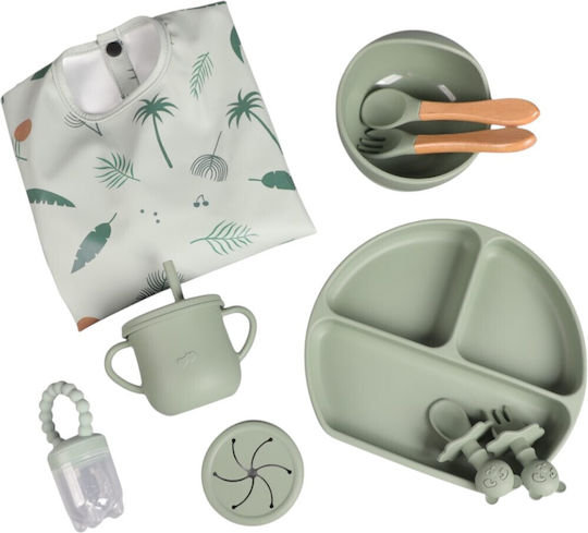 Lupin Feeding Set Green, Leaves, made of Silicone Green 5pcs