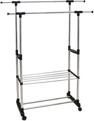 Uncle George Wheeled Floor Garment Rack made of Metal Telescopic Silver 80x42x155cm
