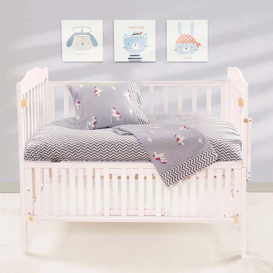 Beauty Home Комплект Бебешки Чаршафи За Количка Памучни с Ластик Сив 120x160бр