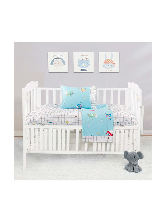 Beauty Home Baby Sheets Set Crib Cotton Satin Fitted Light Blue 120x160cm