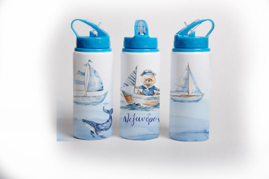 Lid Kids Water Bottle Stainless Steel with Straw Blue 360ml