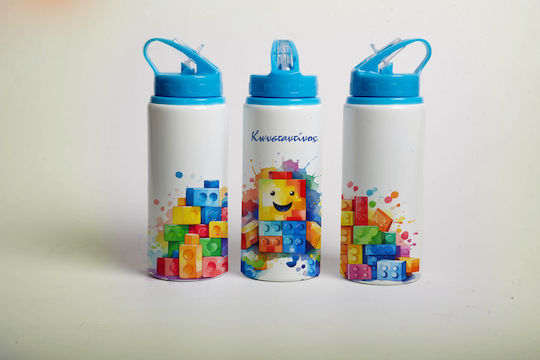 Lid Kids Water Bottle Stainless Steel with Straw Blue 360ml